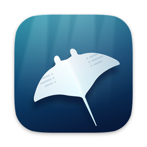 Icono de la app Manta: una manta raya clara en aguas de un azul profundo