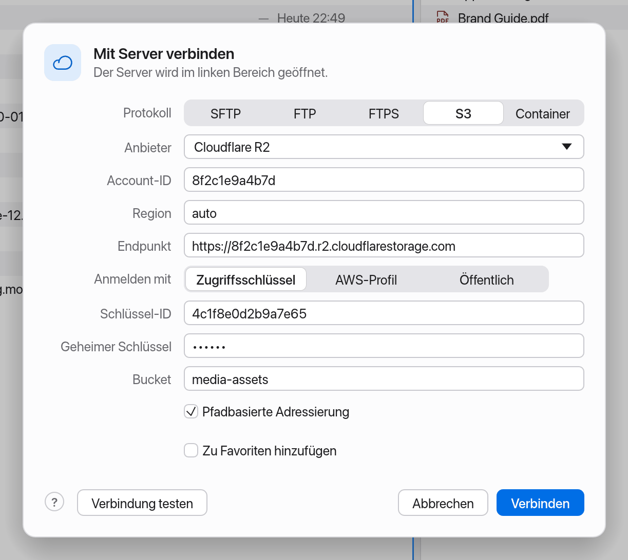 S3-Dialog mit Anbieter-Vorlage