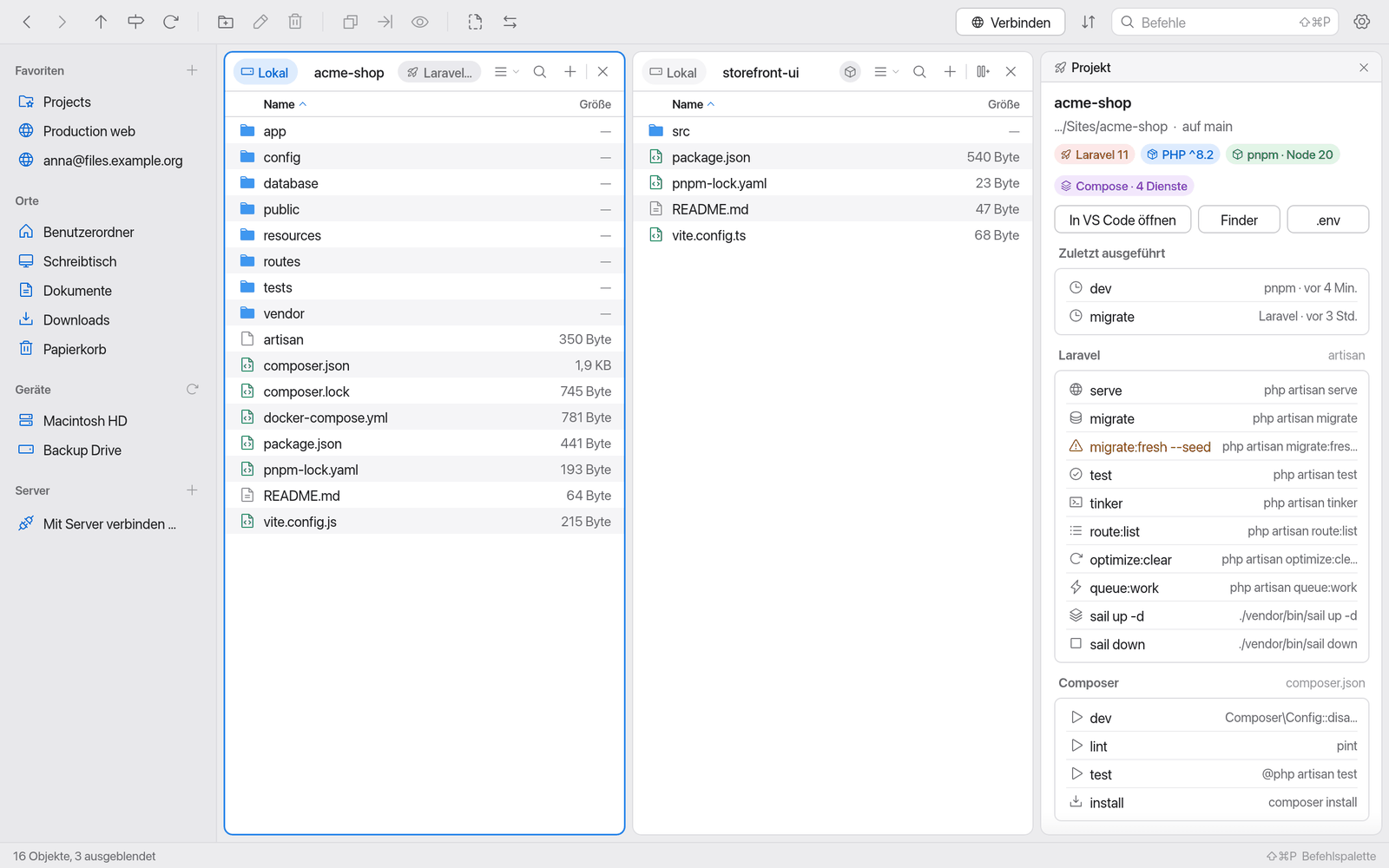 Projekt-Panel für ein Laravel-Projekt