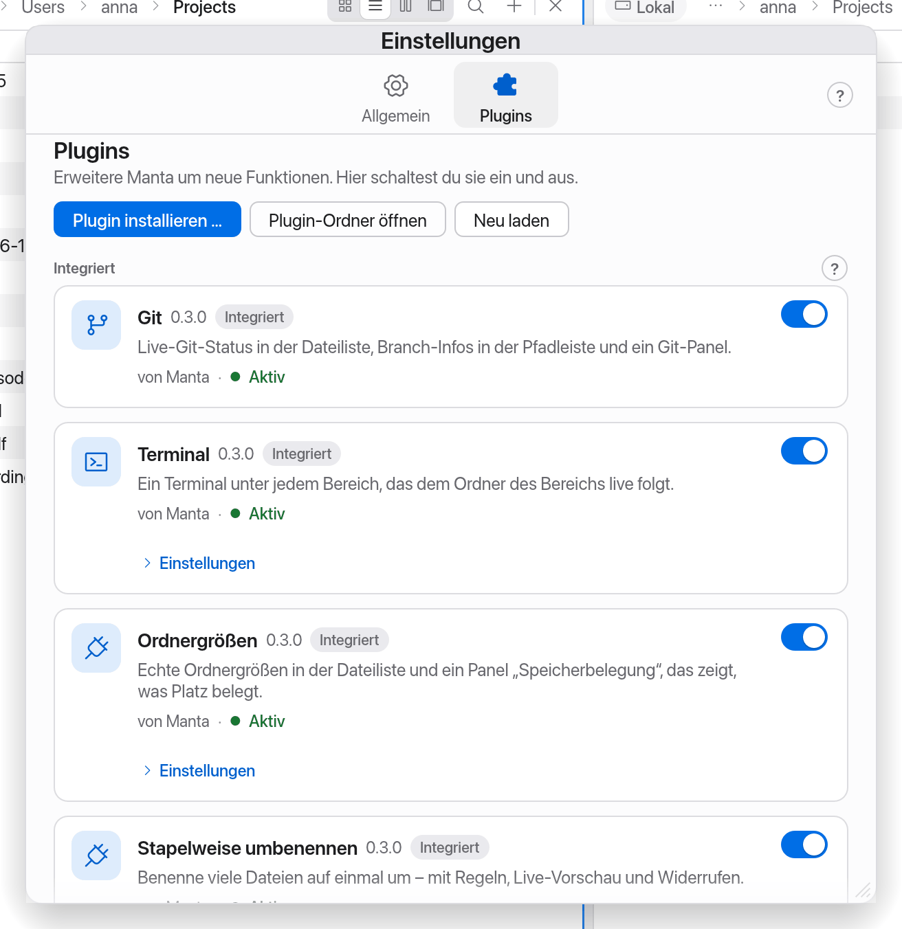 Einstellungen → Plugins