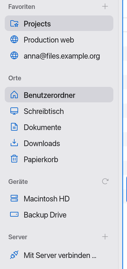 Seitenleiste mit allen Abschnitten