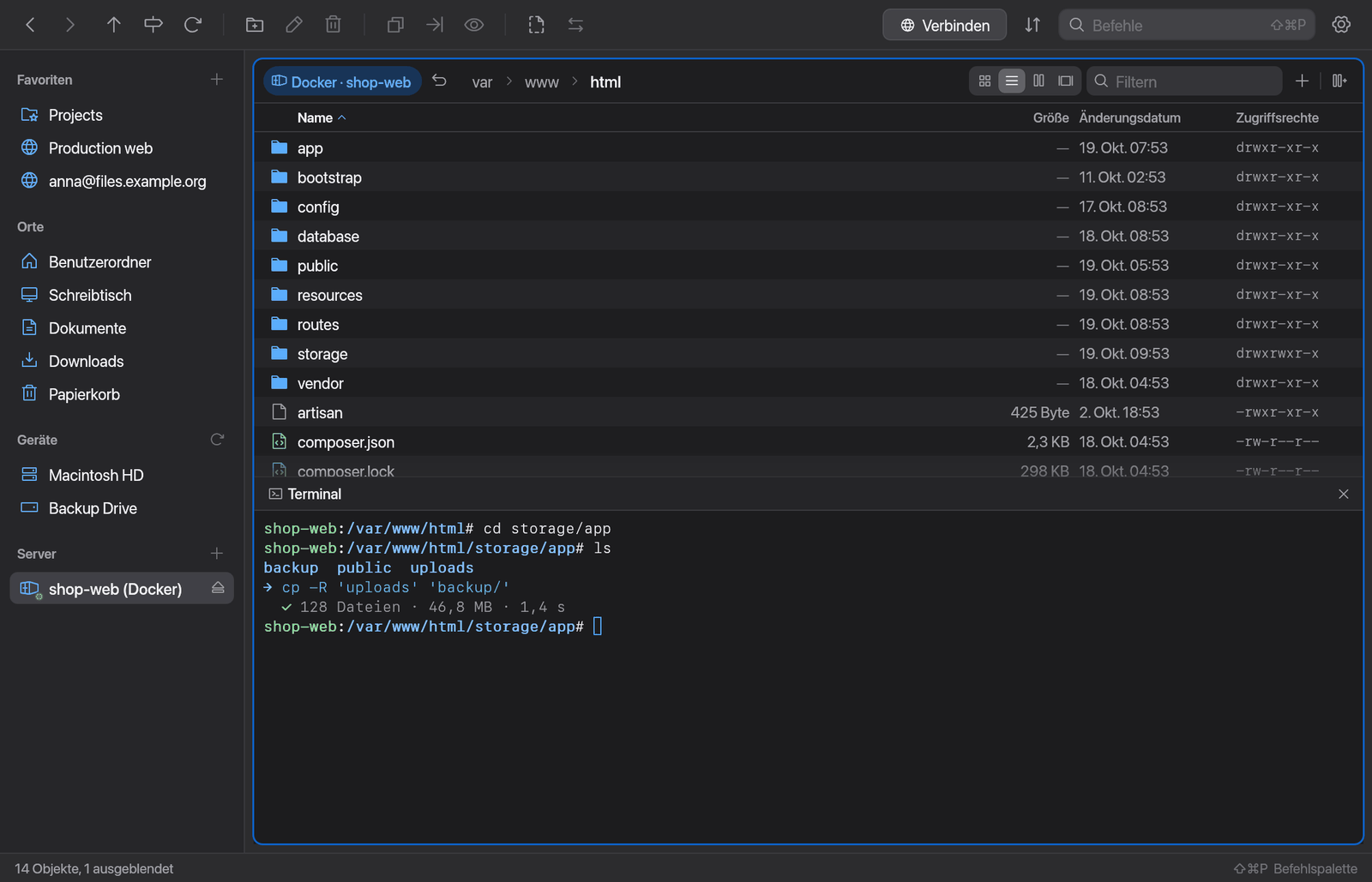 Bereich mit Terminal darunter