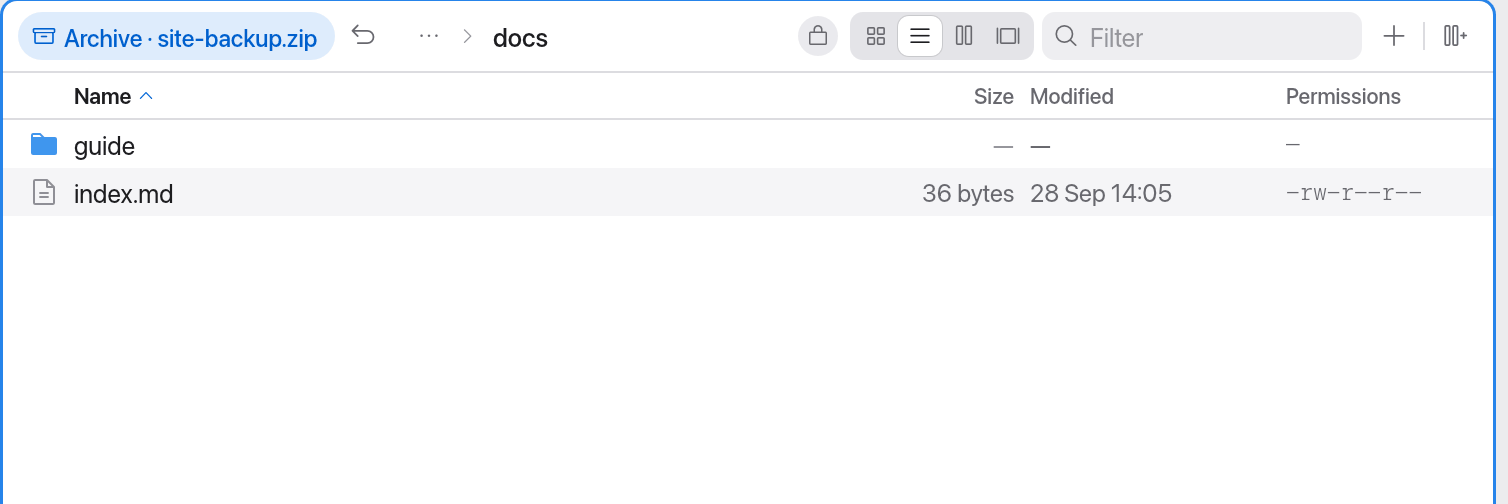 A ZIP archive opened as a folder