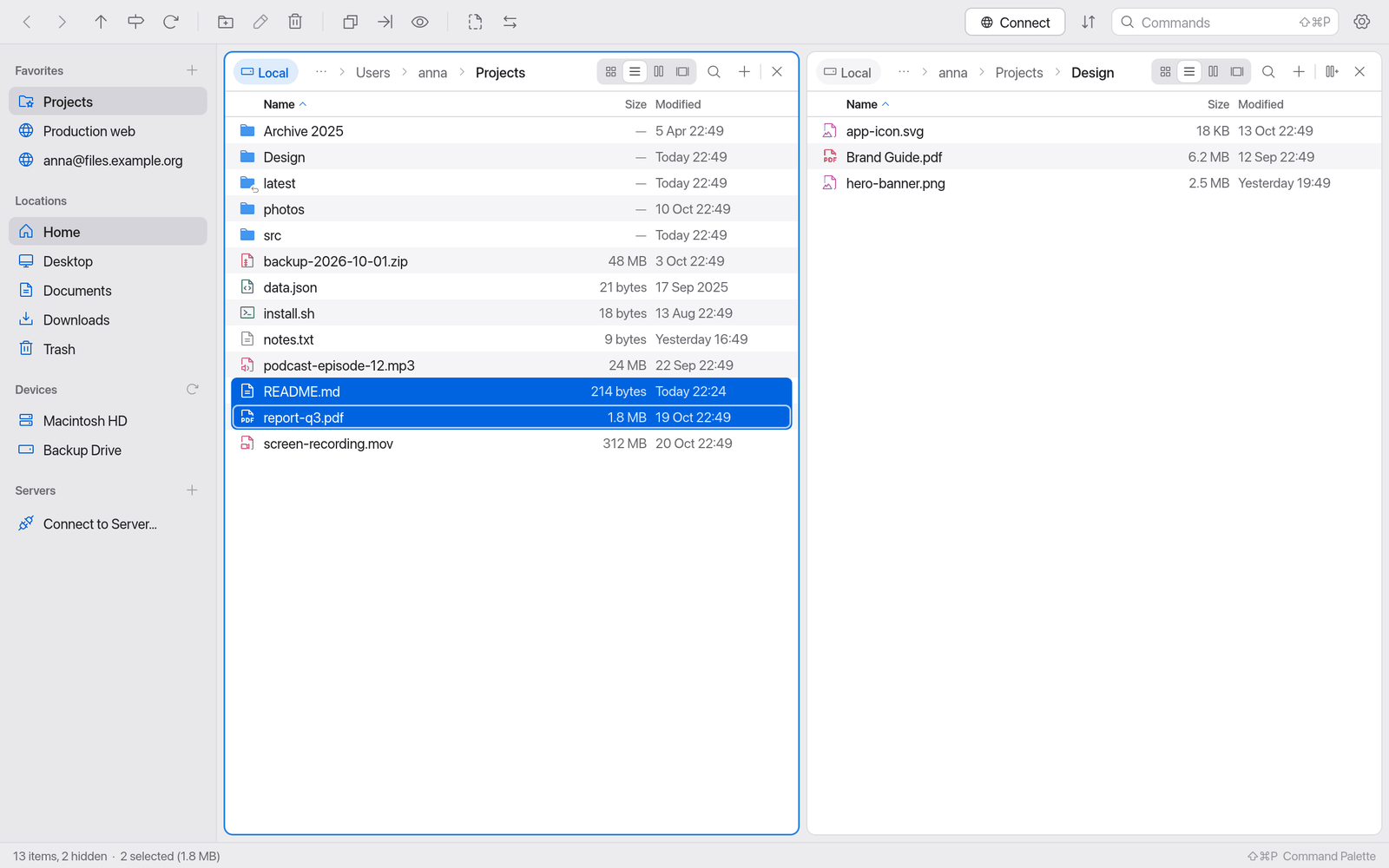 Manta with two panes and the sidebar