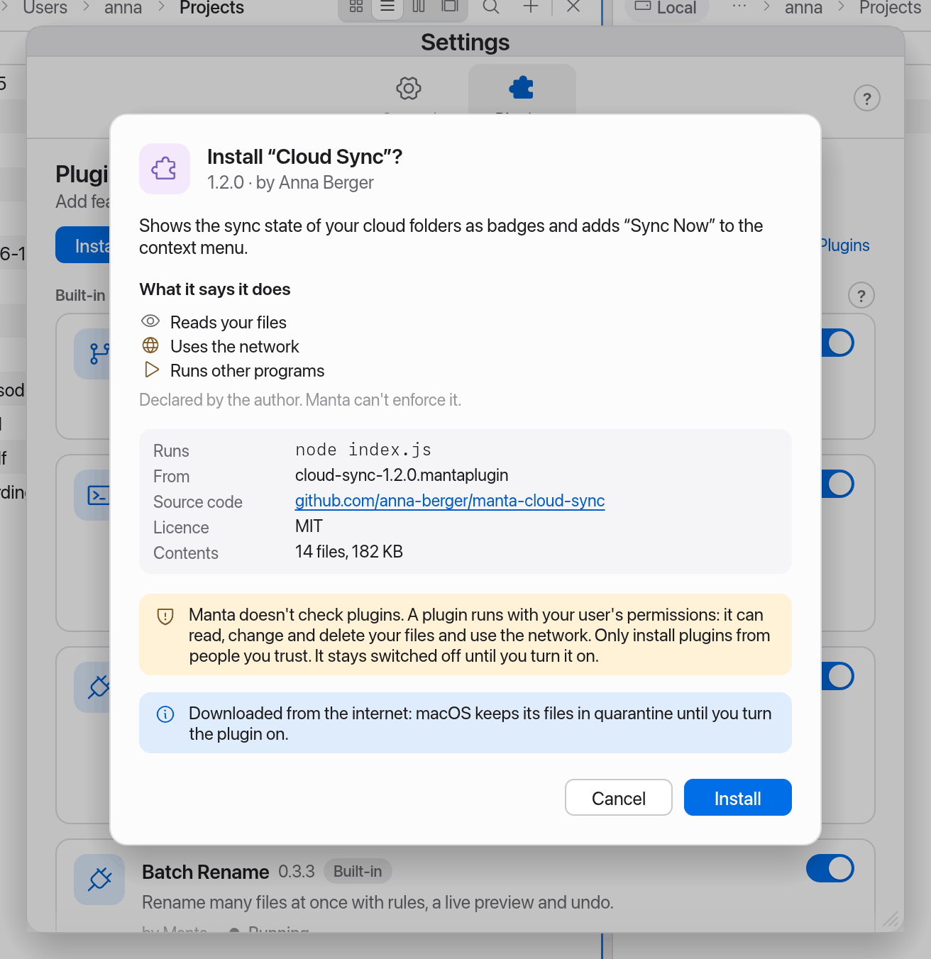 Overview before installing a plugin