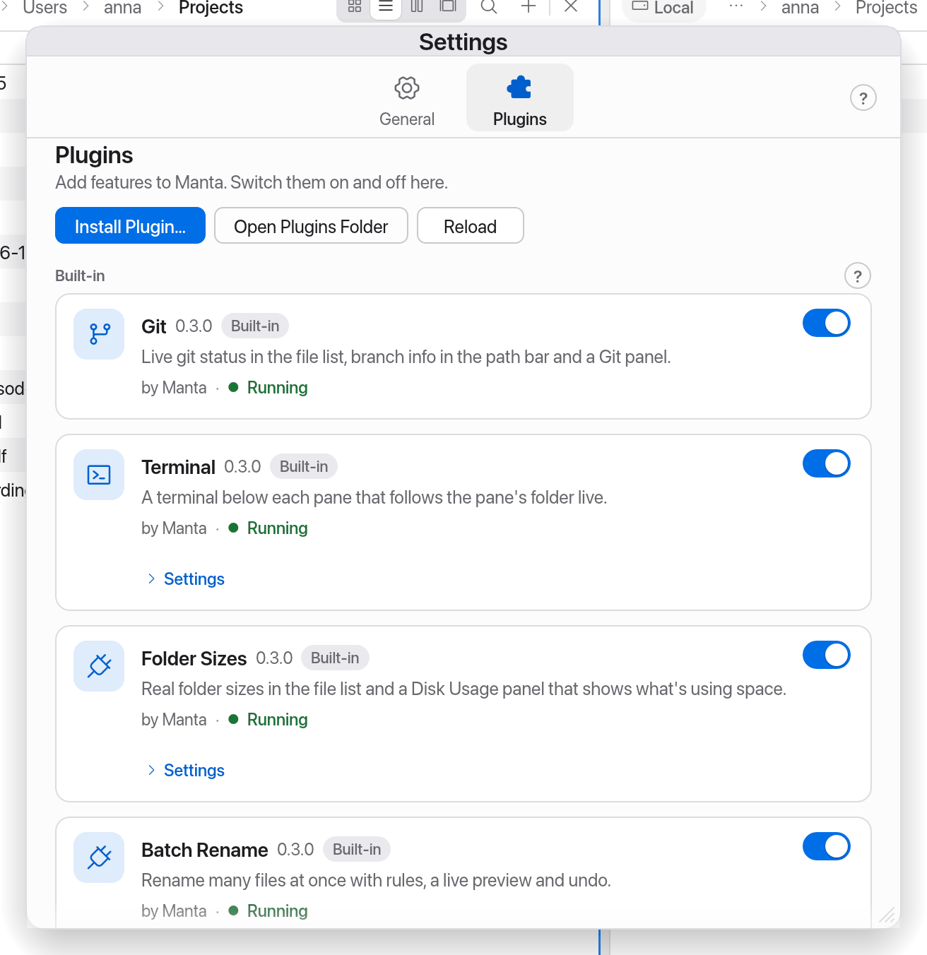 Settings → Plugins