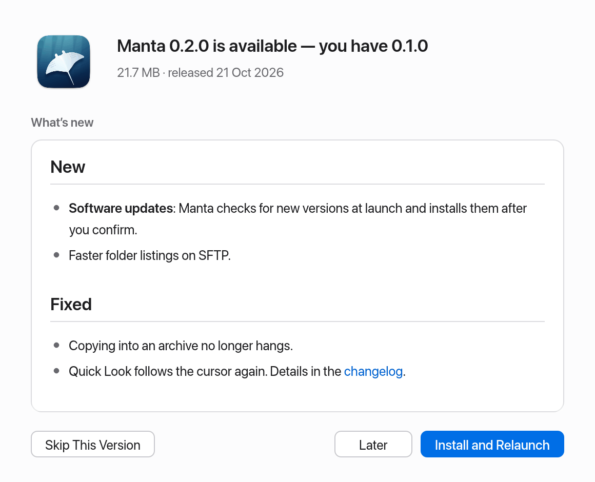 The Software Update window