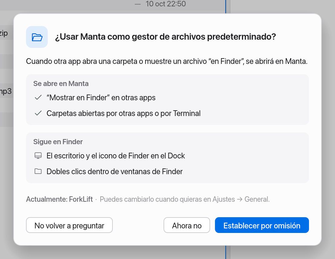 La pregunta sobre el gestor de archivos predeterminado