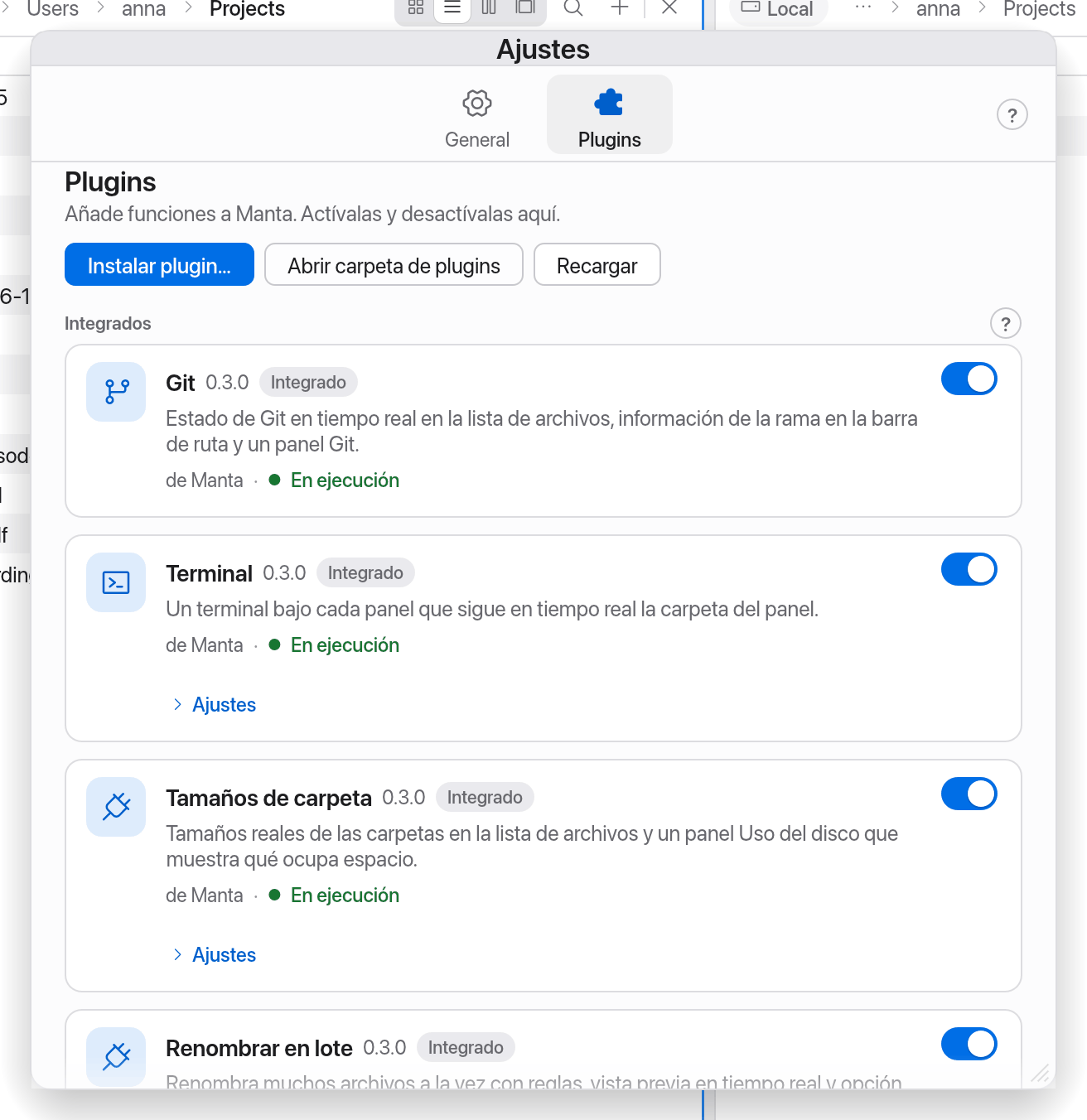 Ajustes → Plugins