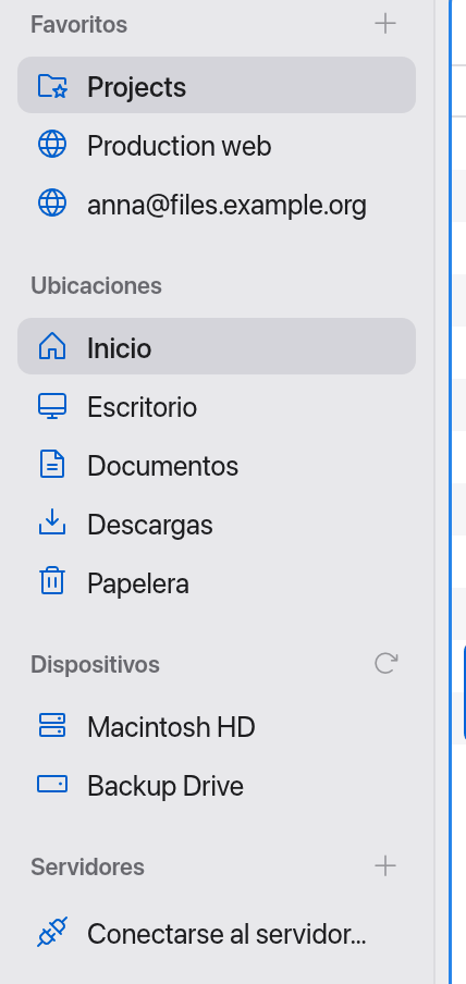 Barra lateral con todas las secciones