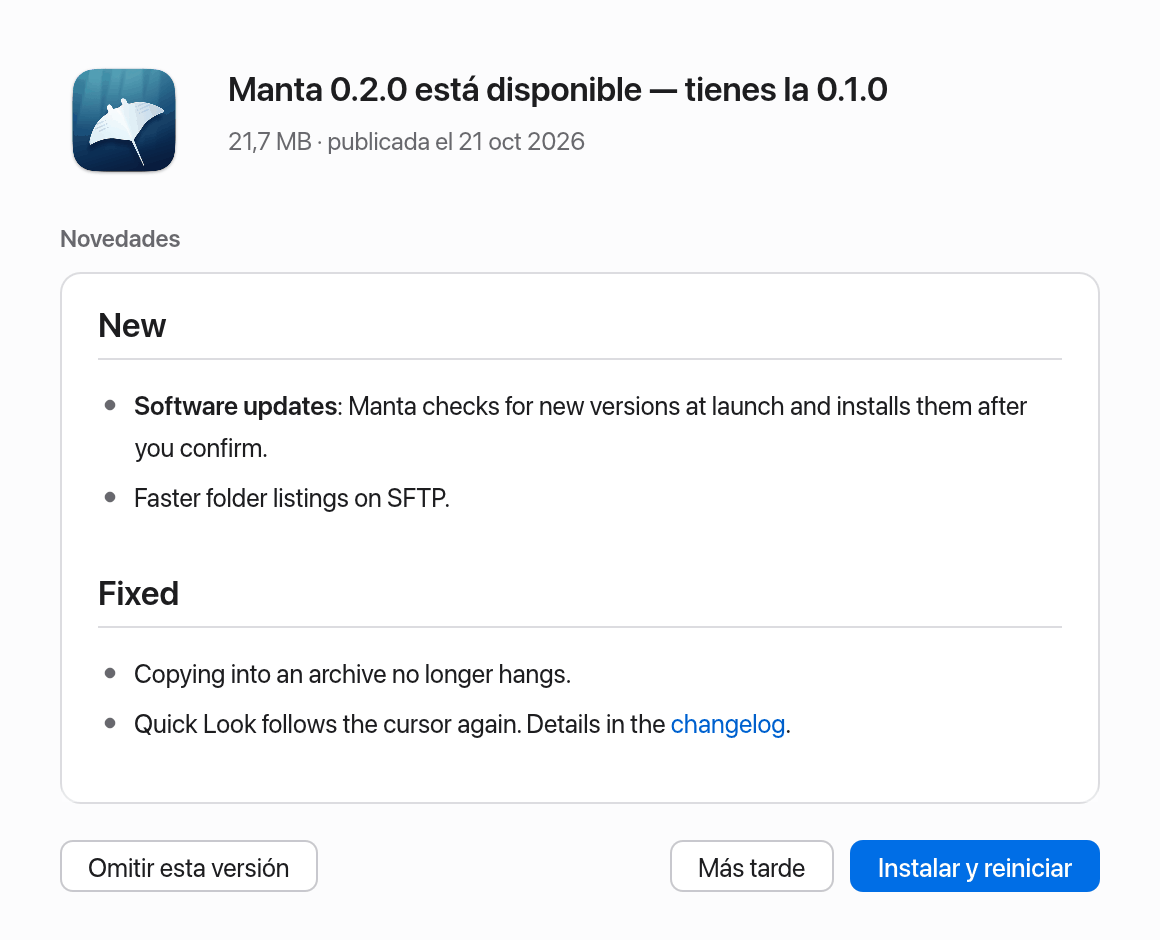 La ventana Actualización de software