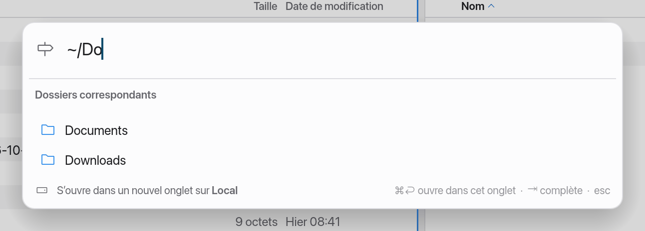 Aller au chemin avec des suggestions