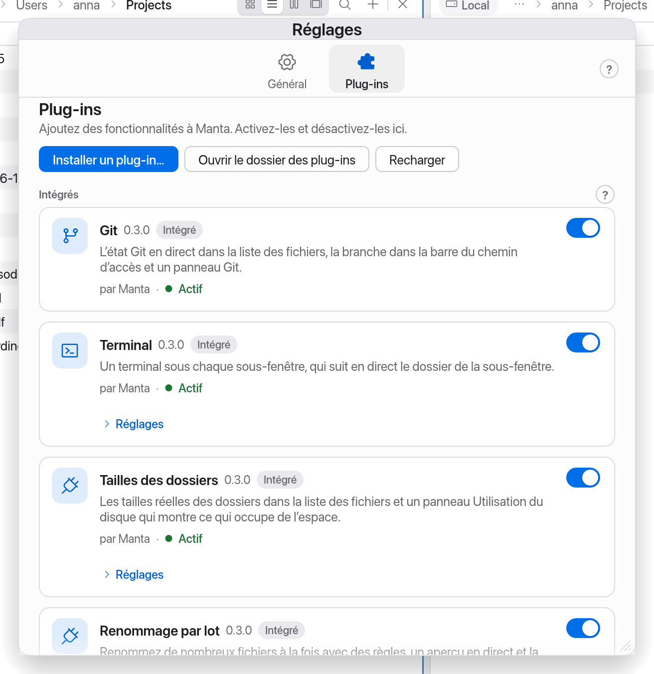 Réglages → Plug-ins