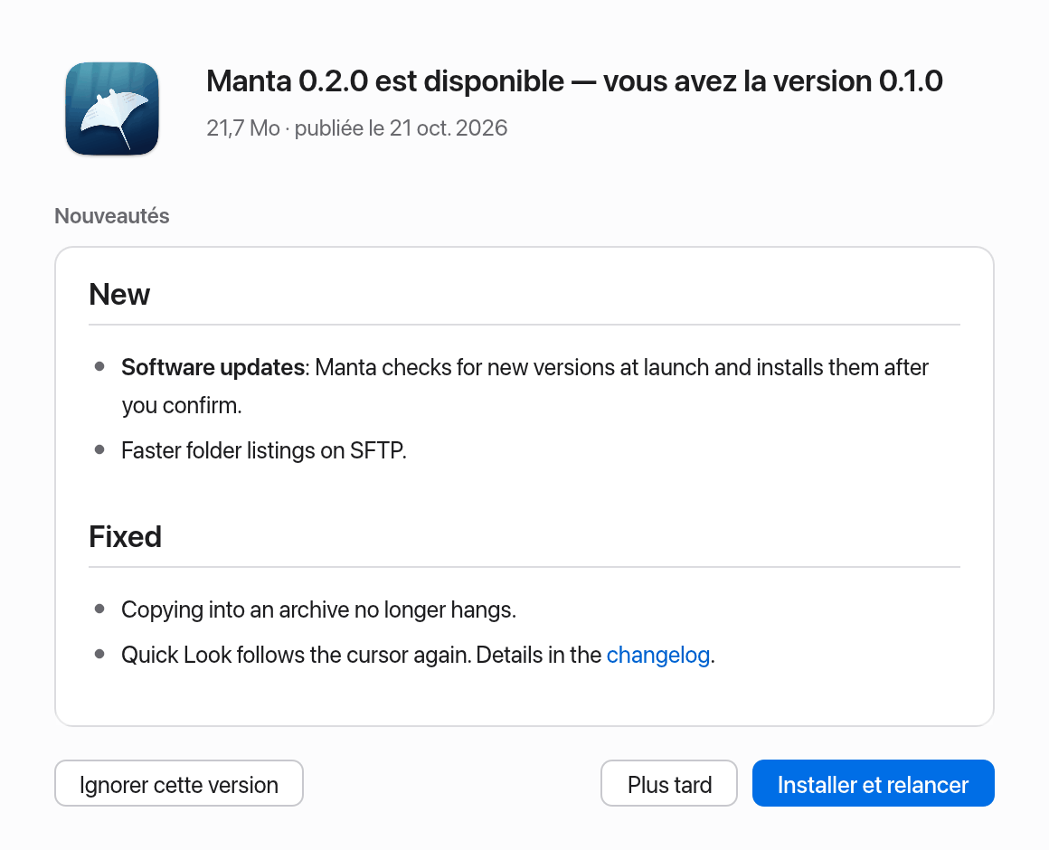 La fenêtre Mise à jour de logiciels
