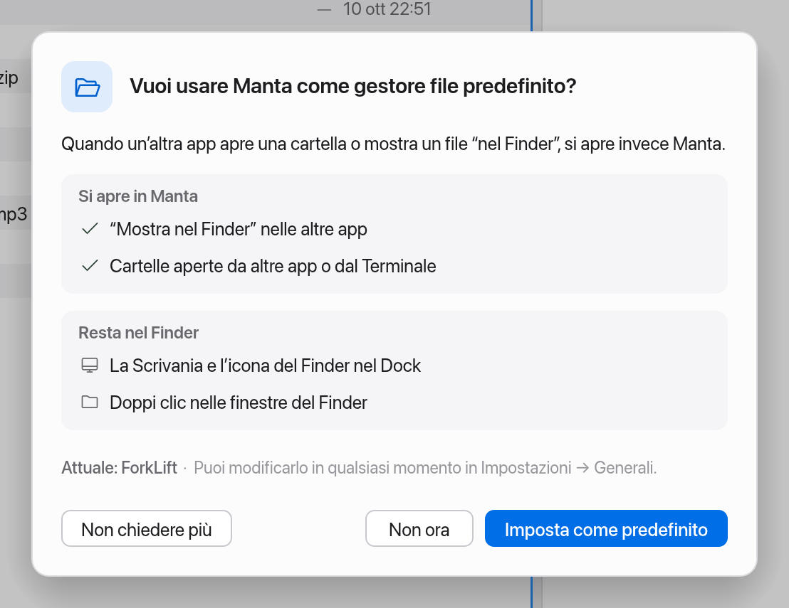 La domanda sul gestore file predefinito