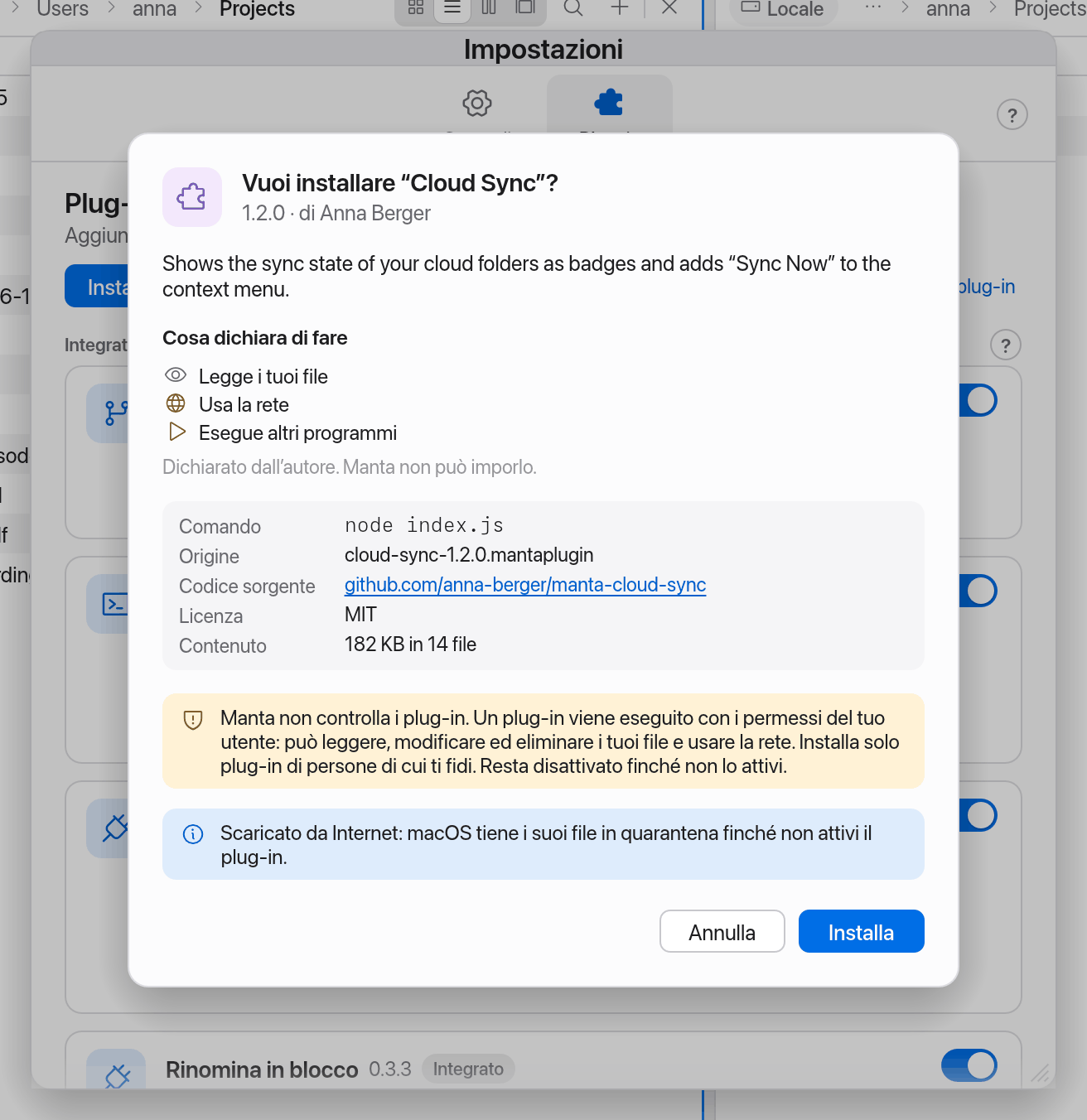 Riepilogo prima di installare un plug-in