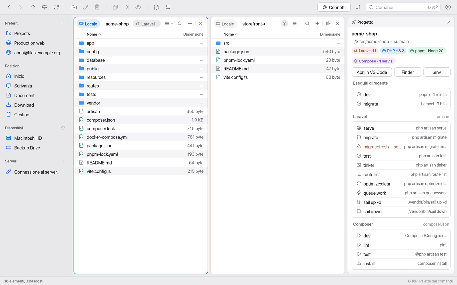 Pannello Progetto per un progetto Laravel