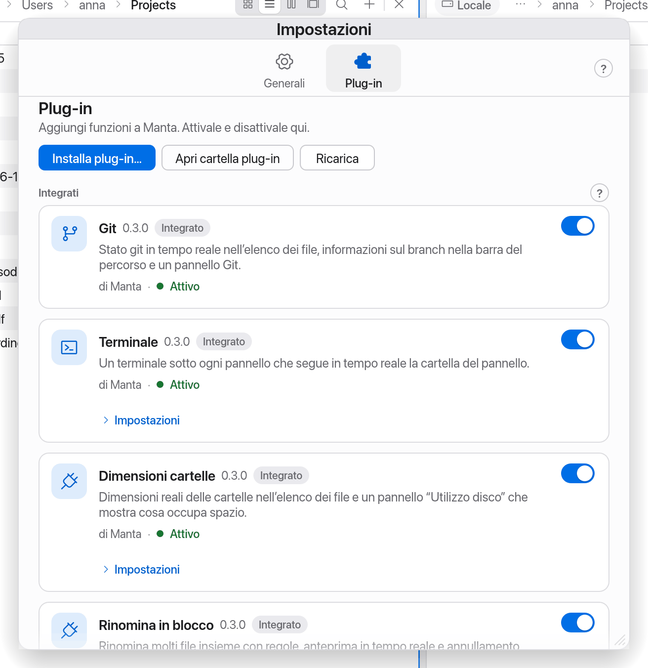 Impostazioni → Plug-in